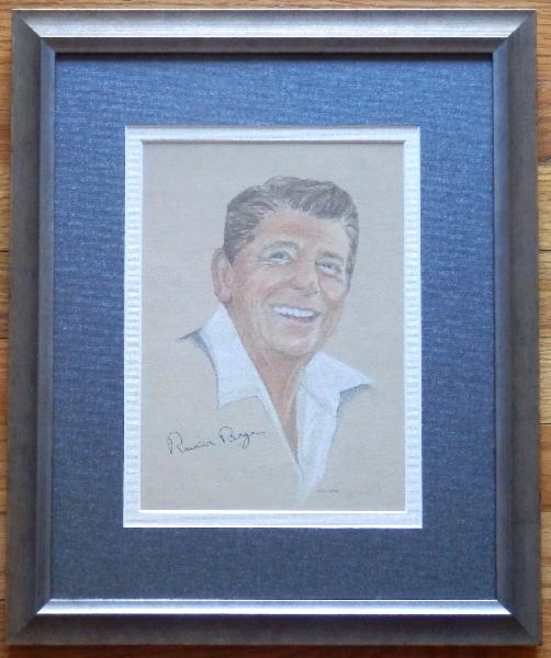Reagan Signed Pastel Portrait Print Framed